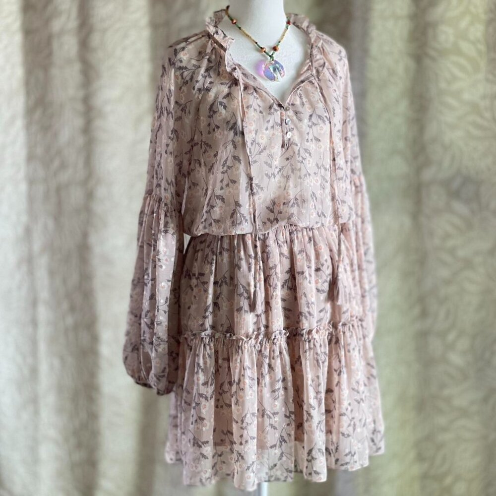 NWT Lovestitch Floral Tiered Babydoll Mini Dress Chiffon Romantic Cottage Size S